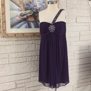 Xscape  One Shoulder Beaded Strap Dress